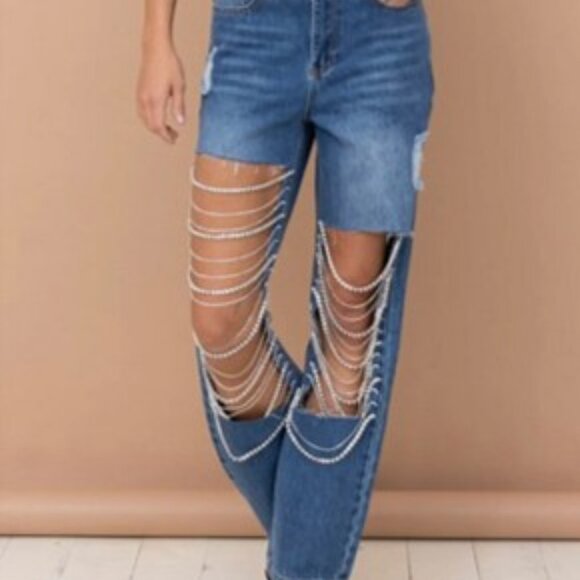 Kiwi Straight Fit Cut Out Rhinestone Rebel Bling Jeans Size Small New with Tags - Picture 3 of 16